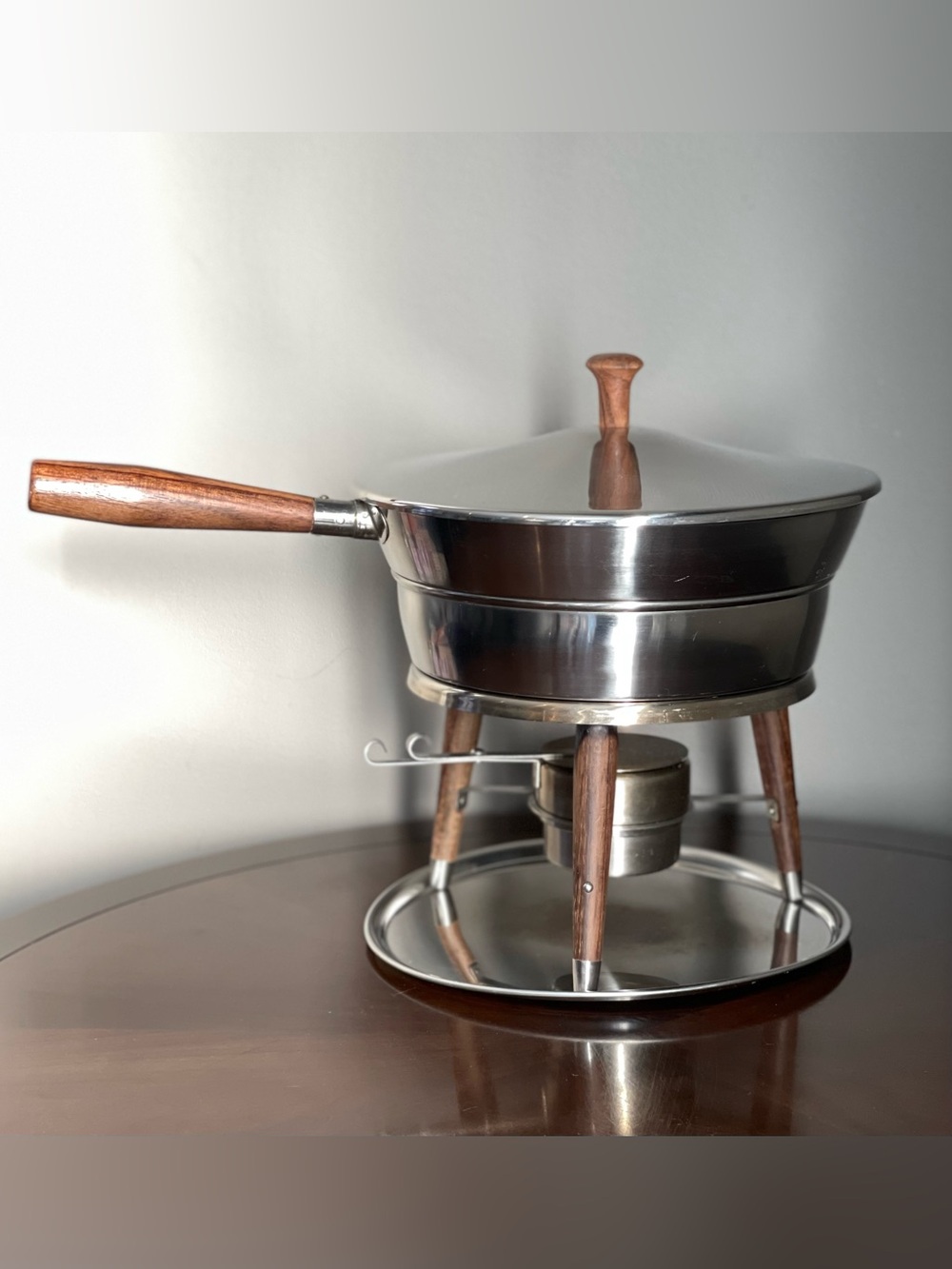 Mid Century Vintage Modern Danish Style Chafing Dish Fondue Pot